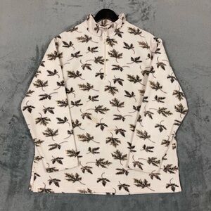Vintage 90s Leaves Patterned Fleece 1/4 Zip Pullover Size Large Geometric Fall